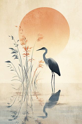 A crane among the reeds – Japandi art