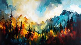 Abstract landscape with forest and hills by Jan Bechtum