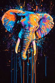 Colourful elephant against a black background by Poster Art Shop