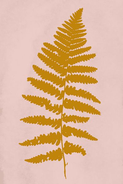 Moderne botanische Kunst. Farn in dunkelgelb auf rosa von Dina Dankers