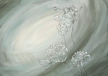 Abstract flowers liggend van W. Vos