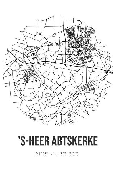 's-Heer Abtskerke (Zeeland) | Map | Black and white by Prints of Place