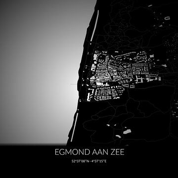 Zwart-witte landkaart van Egmond aan Zee, Noord-Holland. van Rezona