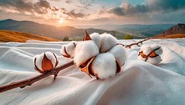 Katoenplant op een witte doek