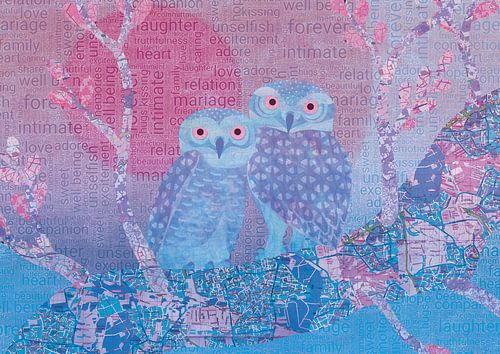 A pair of owls at sunset