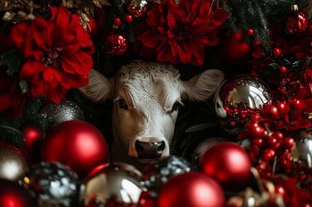 Weihnachtspracht - Kuh inmitten festlicher roter Akzente - rot - Weihnachten