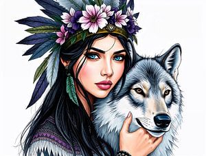 Frau mit Wolf