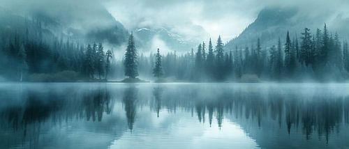 Mystical lake view at dawn