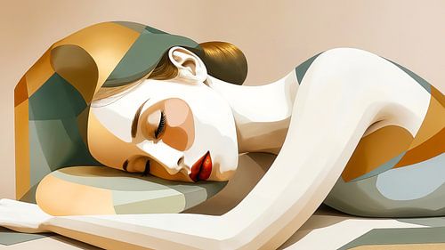 Sleeping Beauty– Minimalistische Art-Deco Muze in Aardetinten