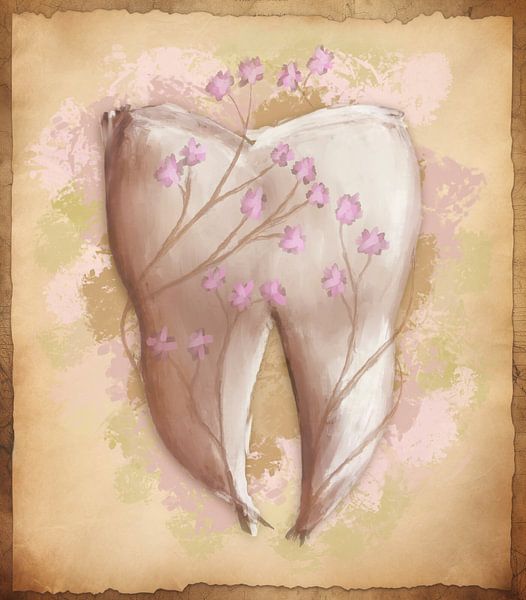 Peinture dent &amp;amp ; fleurs. Style vintage. Dentiste, cabinet dentaire, assistante dentaire. par SergeivoArt