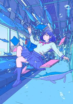 Une jeune fille d'anime dans un rêve sous-marin