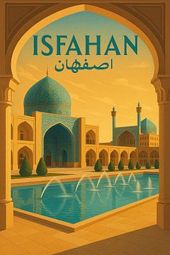 Die Hälfte der Welt: Art Deco Isfahan Reiseplakat mit Sonnenschliff