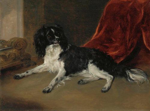 A King Charles Spaniel by a Fireplace