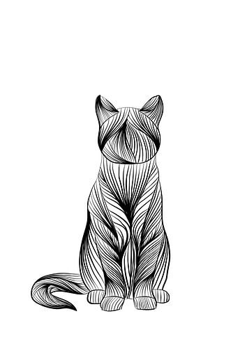 Poster poes - kat - zwart wit - lijnillustratie - boerderij - kinderka