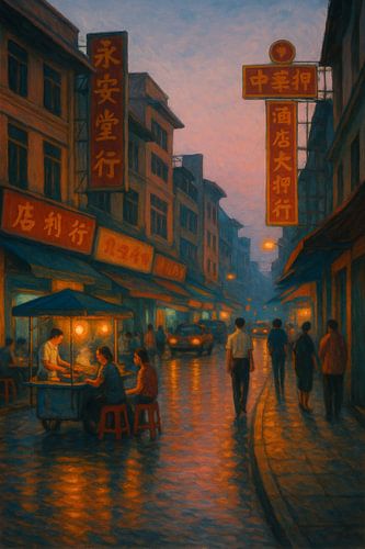 Neonreflecties in Bangkok's Chinatown