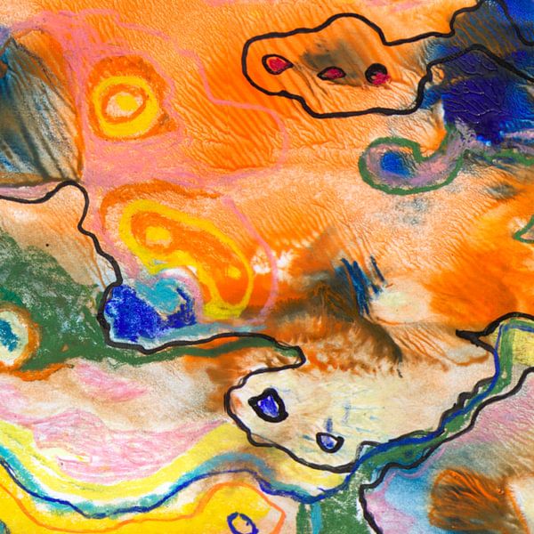Navy Blues with Oranges - square by Annemarie Gorter