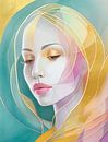 Abstract pastelkleurig vrouwenportret van Kees van den Burg thumbnail