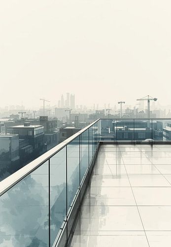 Penthouse Horizon. Stadsgezicht en bouwkranen