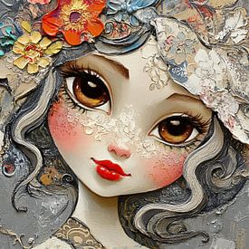 Big-eyed girl | Dreamy girl with big eyes von Blickfänger Gemälde