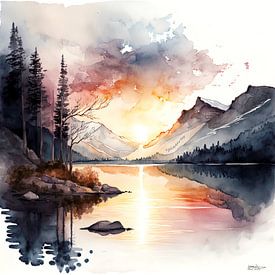 Aquarelle d'un paysage. sur Gelissen Artworks