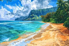 Impressionistic Beach with Mountains by Art & Soul Creations