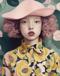 Modern portret "Het meisje met de roze hoed" van Carla Van Iersel