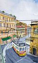 Tram 28 in Lissabon | Carreira 28 | Aquarel schilderij van WatercolorWall thumbnail