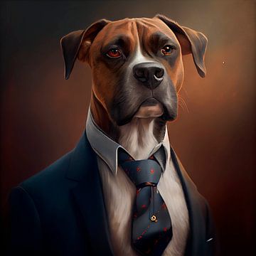 Stately portrait of a Terrier in a fancy suit by Maarten Knops