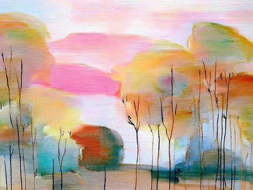 Modern Abstract. Bomenlandschap  in pastel kleuren