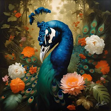 Dschungel-Flora Surrealismus: Pfau von Mellow Art