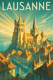 Lausanne Kathedraal Art Deco Poster van Travel Shop