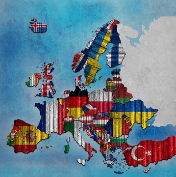 Kaart Europa hout vlaggen van Rene Ladenius Digital Art