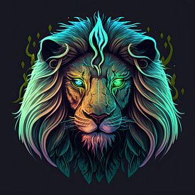 La magie de la tête fluorescente d'un lion sur Edsard Keuning