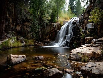 Waterfall in a forest, photo taken with a Canon R7 camera