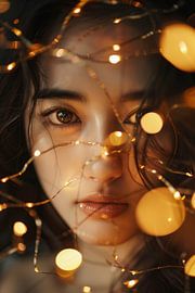 Portrait de femme en guirlande lumineuse sur Poster Art Shop