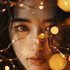 Portrait de femme en guirlande lumineuse sur Poster Art Shop