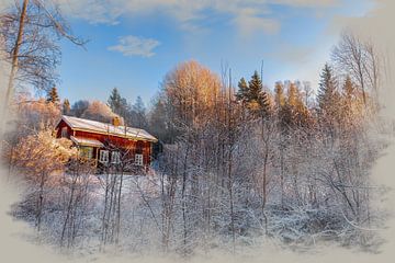 Typisch Zweeds huis in de winter van Margit Kluthke