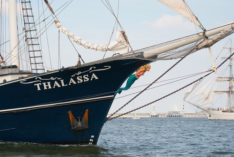 Thalassa Tall Ship voor Scheveningen van Miranda Zwijgers