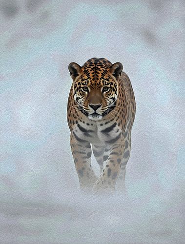 Majestueuze Jaguar Mistig Mist Impasto Wildlife Portret