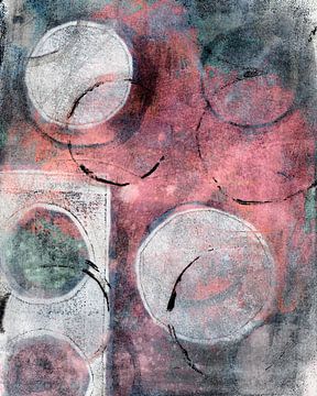 Abstrakte Malerei mit Formen in Rosa, Grau, Grün, Weiß und Schwarz von Dina Dankers