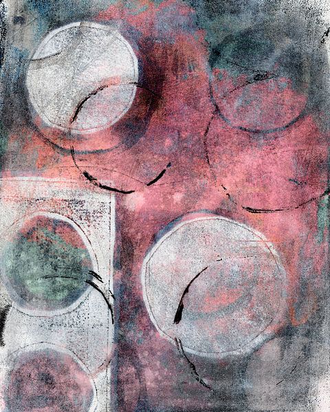 Meer dan wat dan ook jukbeen Rot Abstract schilderij met vormen in roze, grijs, groen, wit en zwart van Dina  Dankers op canvas, behang en meer