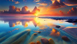 Strand met zonsondergang