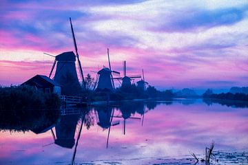 Dromerige plaat van molens in Kinderdijk Art Olieverf