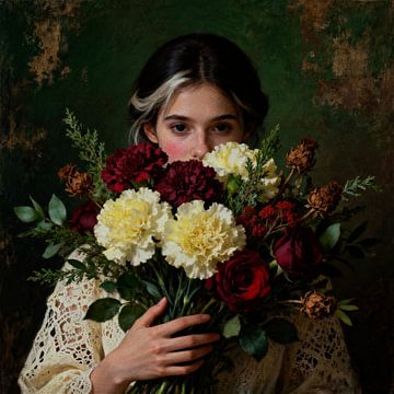 Beauté voilée : Femme au bouquet