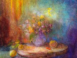 Extraordinary still-life painting in impressionist style.