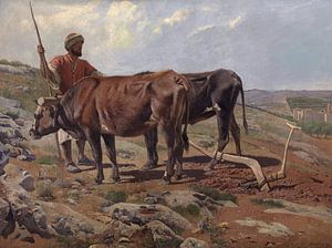 Pflugscharen mit Fellachen, Charles Verlat, 1877