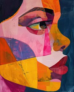 Kleurrijk abstract vrouwenportret in zijaanzicht – modern en expressief kunstwerk