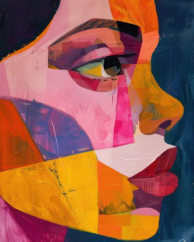 Colourful abstract female portrait in side view - modern and expressive artwork
