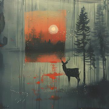 Seizoensgebonden natuur in bos, Digitaal schilderij van Ariadna de Raadt-Goldberg
