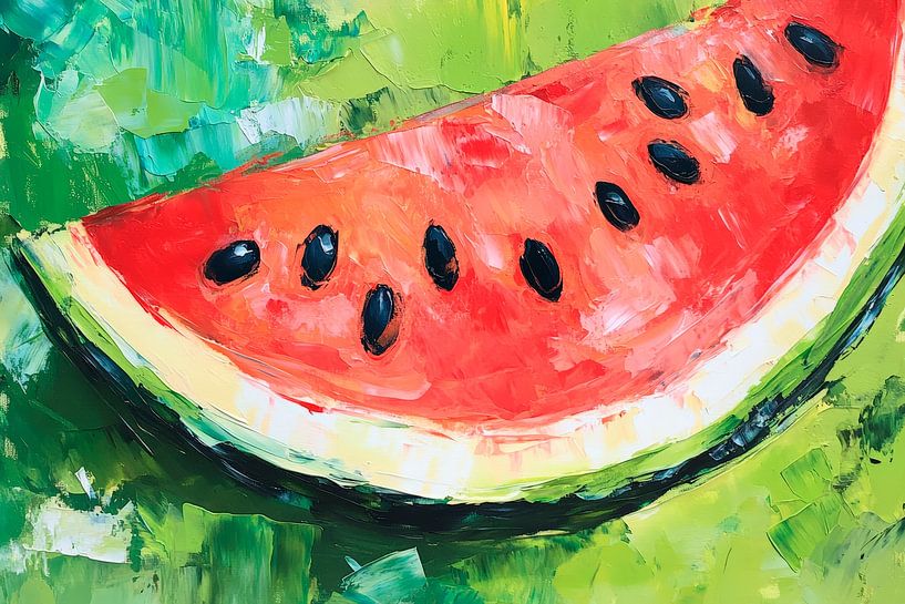 Saftige Wassermelone auf grünem Hintergrund von Poster Art Shop